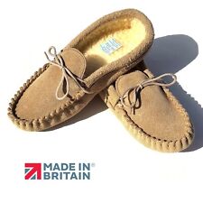 Ladies Moccasin Slippers Beige Soft Sole Real Suede Wool Lining Cooper Footwear