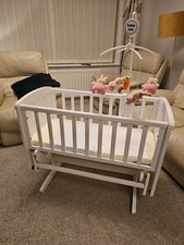 Mothercare Deluxe Gliding/ Swinging Wooden Crib Cotbed with Mattress