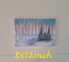 Glitter Sparkling Snow Scene Depicting Trees Snow Colourful Sky Signed Unframed 