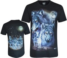 Wolf Pack T-shirt Wolves under a Full Moon Night Sky Forest Glow in Dark by Wild