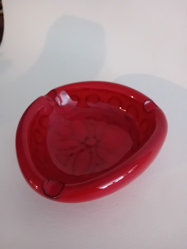 Red glossy vintage ashtray mcm - vintage,