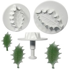 PME 3 Set Large VEINED HOLLY LEAF Plastic Icing Plunger Cutters Sugarcraft
