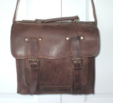 Ladies brown buffalo leather FLIGHTS OF NANCY satchel with batik print lining