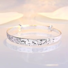 Sterling Silver Diamond Cut Star Adjustable Bangle Bracelet