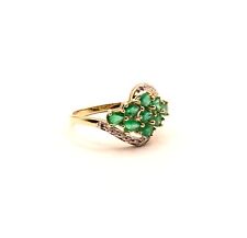 Gold Diamond Ring - 9ct Gold Emerald Diamond Cluster Ring Ladies Pear