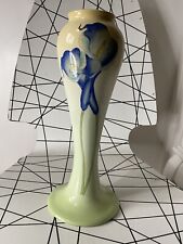 Past Times Art Nouveau Style Ceramic Vase Lily Iris Flower Blue Green Deco
