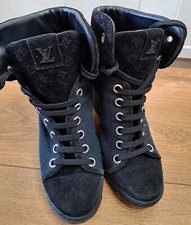 Louis vuitton high wedge logo monogram high ankle boots womens shoe size 36.5