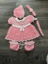 Romany Pink and white Crochet Baby Girls Dress 0-3 size  girls 5 piece set