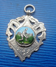 Bowling Bowls Silver Medal  Sterling Enamel  Fob Pendant  Vintage hallmark 1927