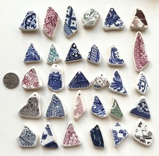 30 Drilled Sea Glass Style Pottery Pieces Jewellery Art Crafting Mosaics…30