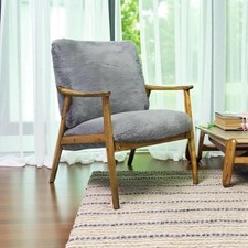 Vintage Art Deco Unique Grey Fluffy Furry Sheepskin Armchair Chair