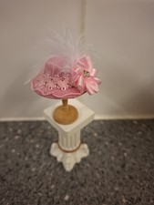 Dolls House Miniature Ladies Pink/ White Embellished Hat Handmade Perfect For Sh