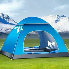 3-4 Man Person Camping Tent Blue Waterproof Room Outdoor Hiking Backpack Fishing