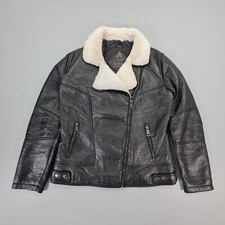 Atmosphere Womens Jacket Black 10 UK Aviatort Faux Leather Sherpa Collar Biker