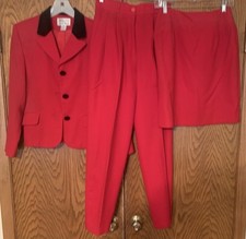 FOCUS 2000 Charles Gluech Red Wool Crepe 3 Piece Suit Women's Size 6 NEW