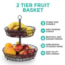 2 TIER FRUIT VEGETABLE BOWL BASKET RACK STORAGE STAND HOLDER DINING TABLE HANGER