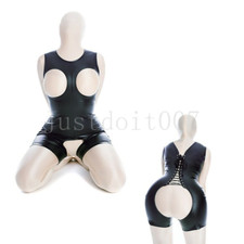 Harness Open Bust Bra Lingerie PU Leather Bodysuit Straight Jacket Clubwear