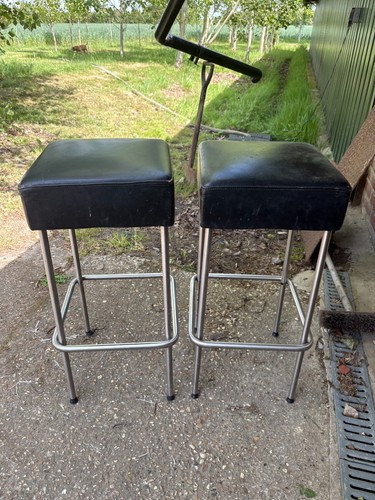 Chrome leather bar stools - leather, 2