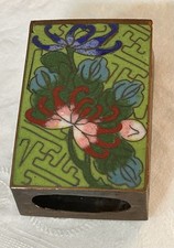 Antique Cloisonné Enamel & Brass Matchbox Holder