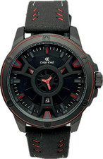 Oskar Emil Classic WING Mens Quality Watch With Date Leather Strap Black/Red