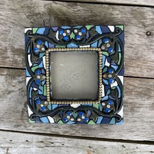 Blue and White Glass Tile Mosaic Square Frame With Blue And White Rhinestones ￼