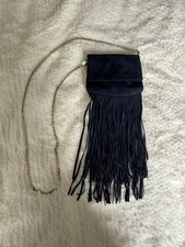 Karen Millen Navy Suede Fringed Bag - Cross Body - Clutch - Removable Chain