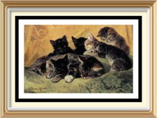 Cat Study Art Print by Henriette Ronner-Knip Portrait SLEEPING MOTHER & KITTENS
