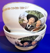 2 French Ceramic Coffee Café au Lait Bowls with Breton Couple in Costume   A1231