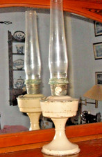 Vintage Nickel Painted Aladdin Model 21 Paraffin Oil Lamp Table Lamp + Chimney