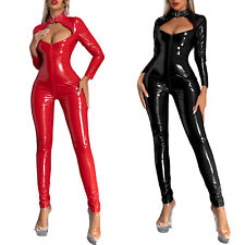Women Long Sleeves Catsuit with Zipper Crotch Cut Out Full Body Suit Jumpsuit