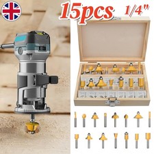 15 Pcs Tungsten Carbide Tipped TCT Router Bits 1/4" Shank Sealed Bearing Bit Set