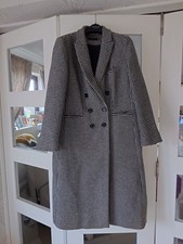 Ladies M&S Collection Black & White Wool Blend Dogtooth Check Coat Size UK 16