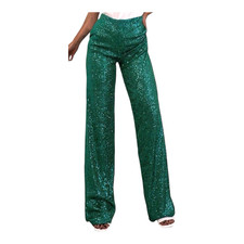 Green Sequin Trousers Flared