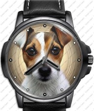 Jack Russel Pet Dog Rare Black Leather Strap Watch