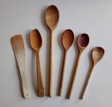6 Vintage Wooden Baking Spoons / Stirrers, Worn Shabby Vintage