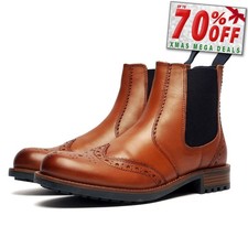 Cotswold Cirencester Mens Smart Casual Brogue Leather Dealer Pull On Boots Tan