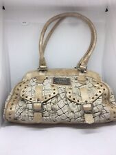 Ripani Women’s Nude Large Studded Metallic Leather Bowler HandBag.