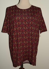 New Womens LuLaRoe Irma Tunic Top XS Red Yellow Floral Short Sleeve Shirt