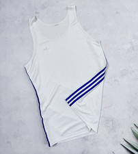 Vintage 80s Adidas Vest White & Blue Stripes size Medium