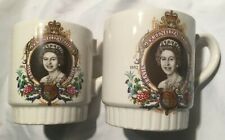 Pair of QUEEN ELIZABETH II SILVER JUBILEE MUGS - 1977 - 9cm tall