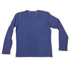 HUGO BOSS Long Sleeve T-Shirt Navy Ribbed Cotton Crew Neck Top XL Slim Fit