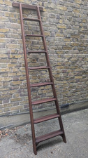 (B)VINTAGE  WOOD 8 TREAD SHOP/LIBRARY LADDER - SHELLAC SEALED & WAXED COLL/DEL.