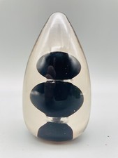 WEDGWOOD OVOID TOPIARY BLACK & RING BUBBLES ART GLASS PAPERWEIGHT (9cm)