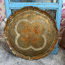 Vintage 1950s 60s  large Italian Florentine Decorative Round Tray I7in across 