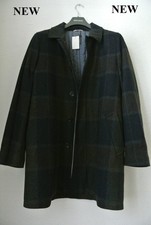 John Lewis Coat Wool Mens chequered Black Winter Overcoat Buttons Size M NEW