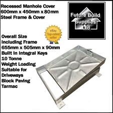 Steel Recessed Manhole Cover & Frame 655mm x 505mm x 90mm 10 Tonne Block Paving