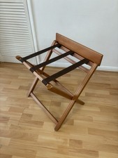 Vintage Wooden Folding Luggage Rack Stand Suitcase Rack With 3 Straps & Back