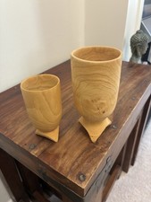 2 x Vintage Hand Turned Wooden Goblets Chalice Cups 14 and 10 Cm Height