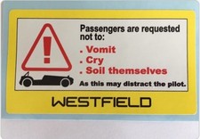 WESTFIELD KIT CAR FUNNY CAR DASHBOARD STICKER DECAL TRACK DAY RACE SOIL SICK