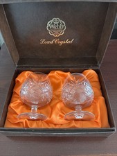 Webb Continental Lead  Crystal Set of 2 Brandy Balloon Glasses Boxed Hand Cut